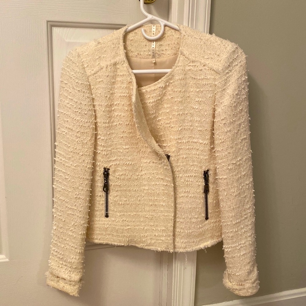 NWOT Truth & Pride Women's Sz XS Moto Style Ivory Zip Blazer w Metallic Thread